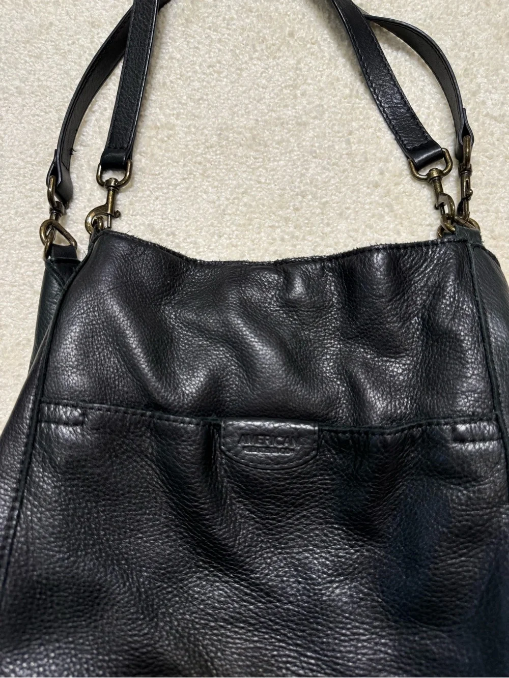 American Leather Co. Austin Triple Entry Bucket Black Shoulder Bag Purse